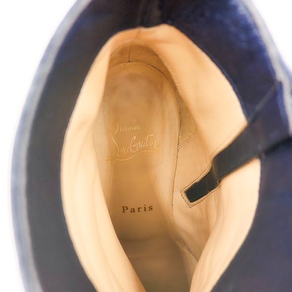 Christian Louboutin Navy Suede Block Heel Ankle Boots EU 37.5 - Picture 7 of 10
